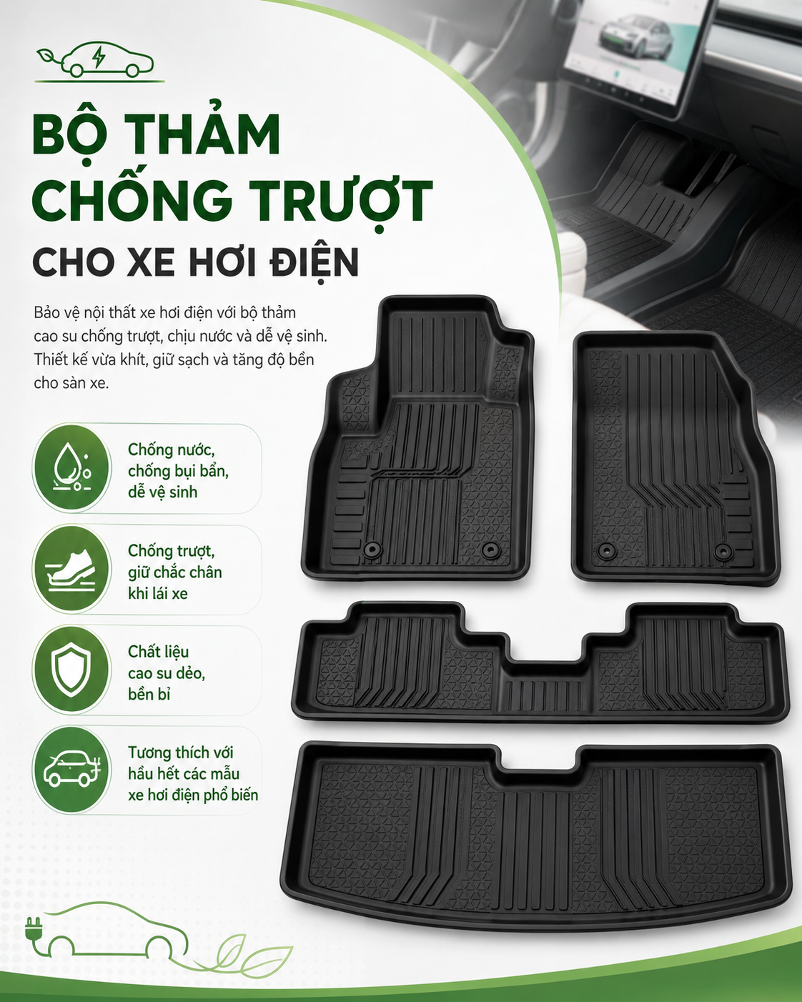 Bộ thảm chống trượt cho xe hơi Bộ thảm chống trượt cho xe hơi